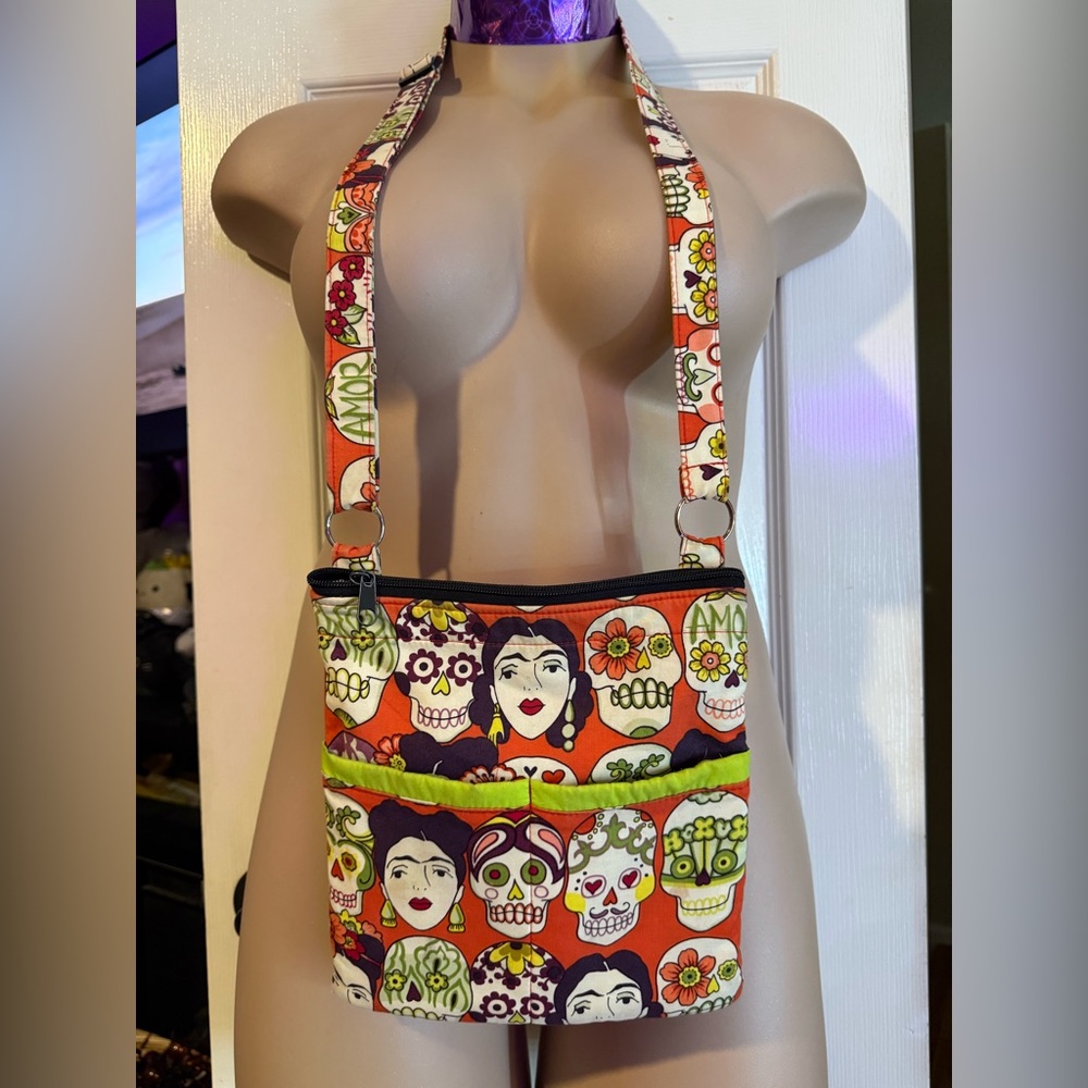 Handmade Vibrant Sugar Skull Pattern Crossbody Bag